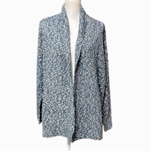 Frye Sweater blue heather Cardigan open hang size Medium New With Tags - Picture 2 of 11